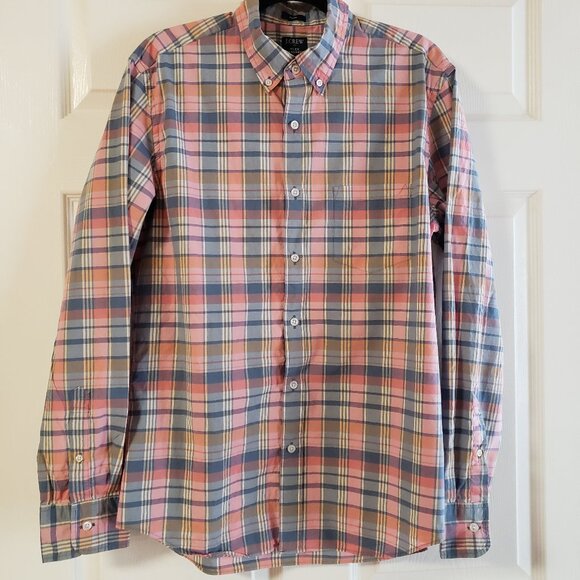 J. Crew Flex Washed Slim Men's Long Sleeve Button Down Blue Pink Plaid Size LG - Picture 1 of 7
